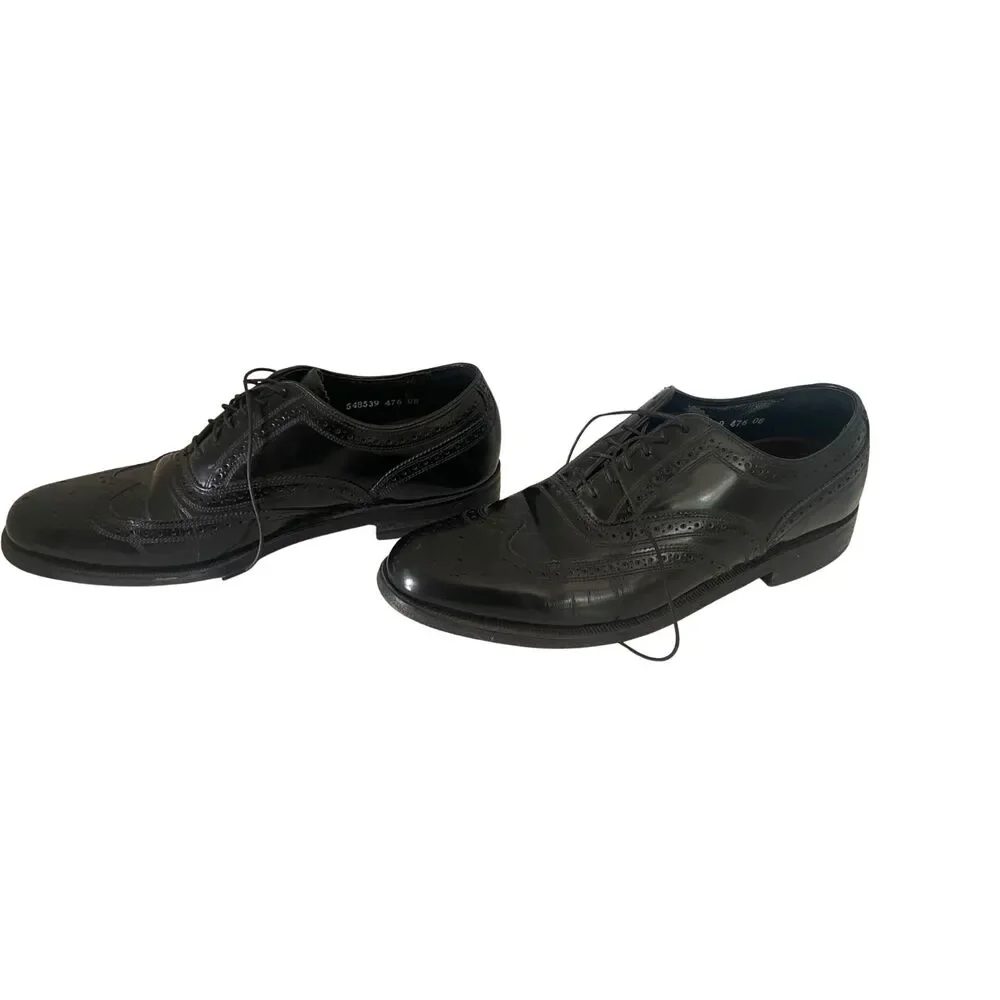 Florsheim VTG Black Pebbled 8D Imperial Wingtip Dress Shoes #20381 Lace Up
